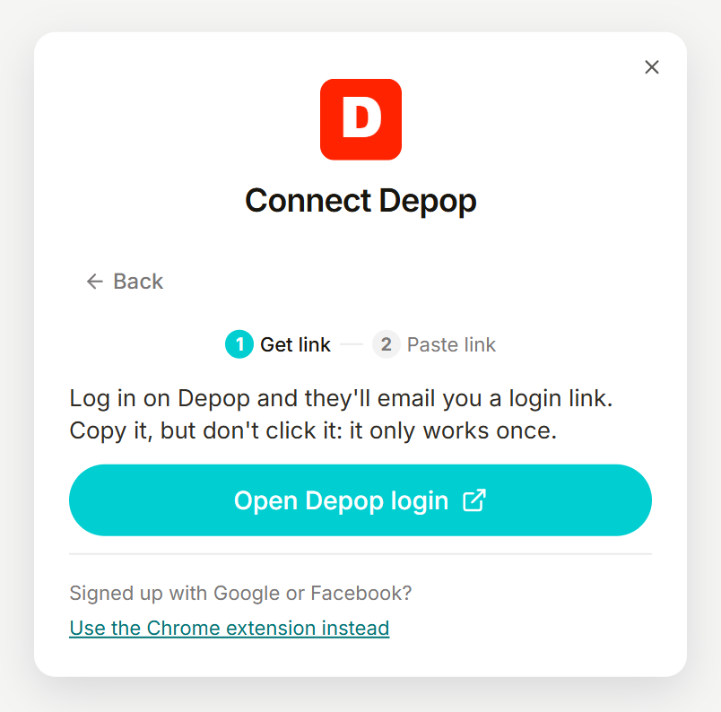 Login link, step 1: Open Depop login